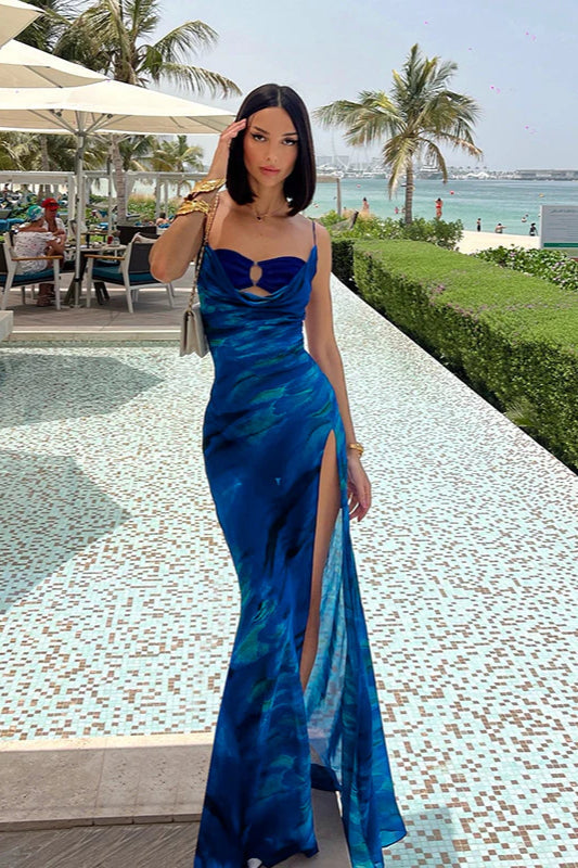 Cowl Neck Split Strap Maxi Dress
