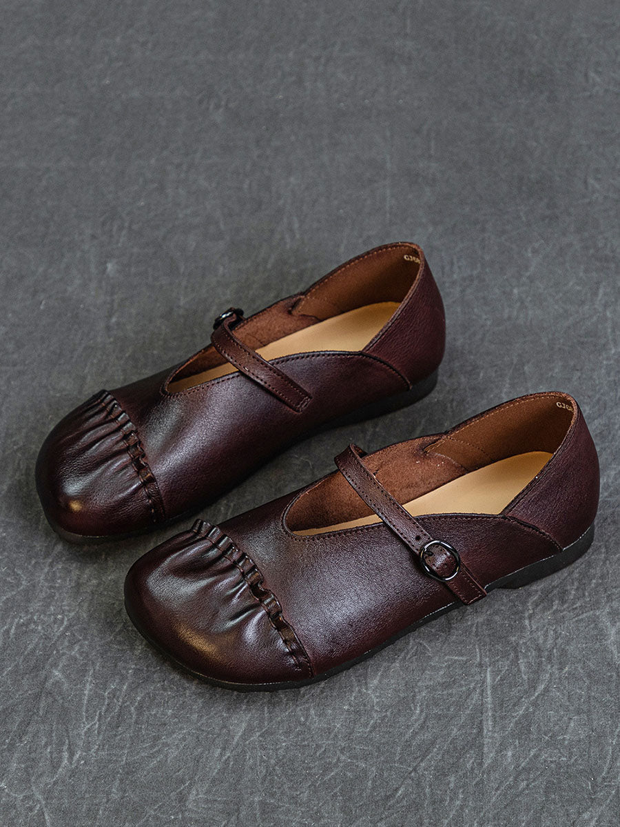 Genuine Leather Spliced Low Heel Shoes As1003