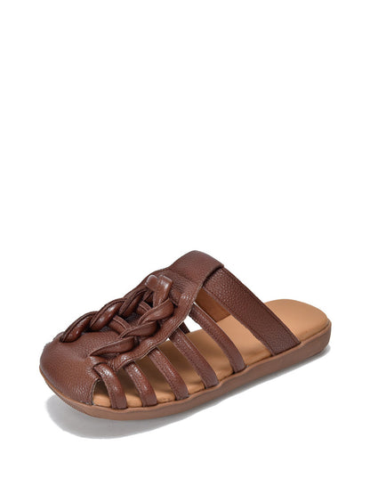 Summer Leather Spliced Flat Slippers Ui1025