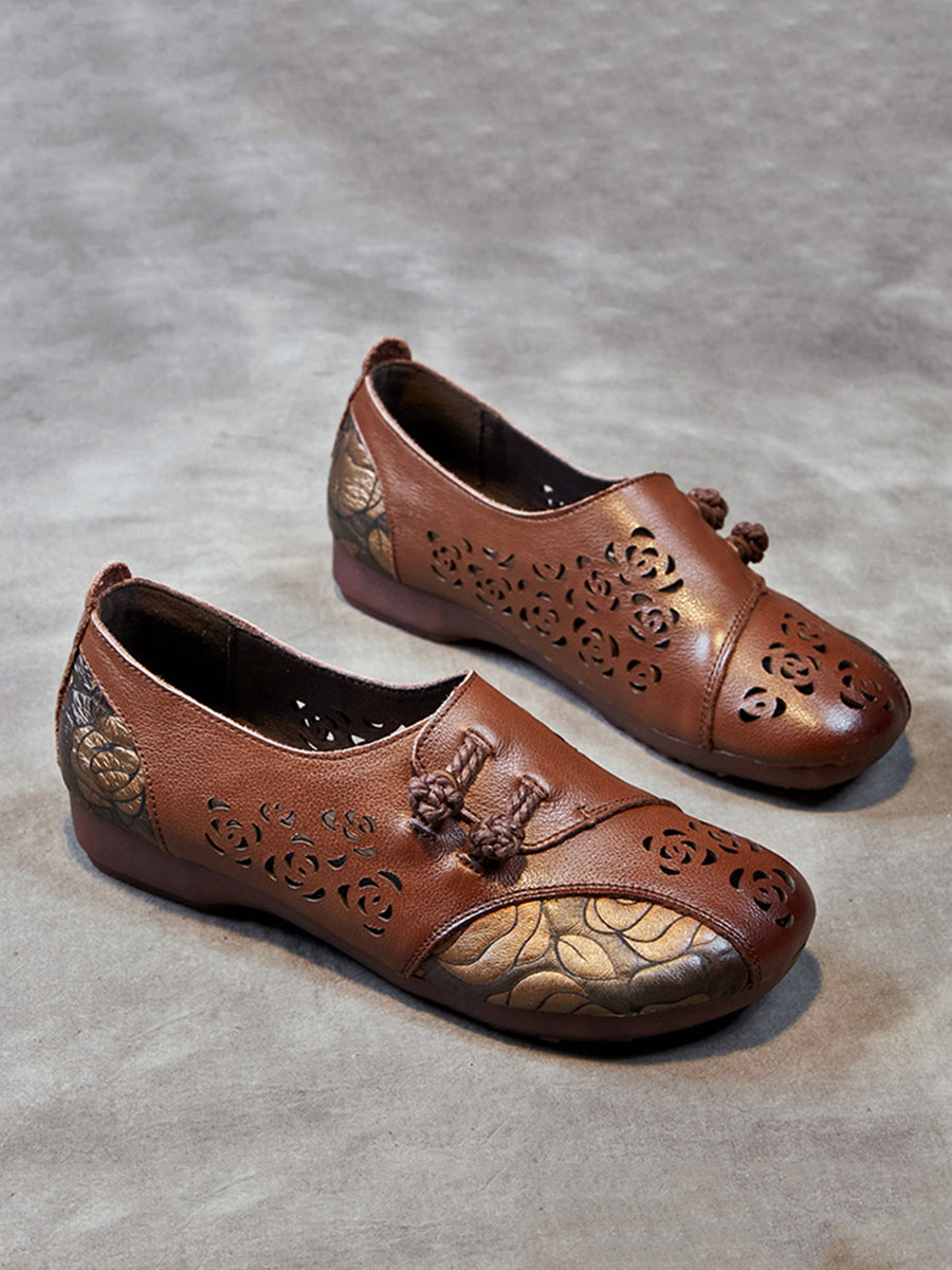 Colorblock Cutout Leather Low Heel Shoes Xx1048