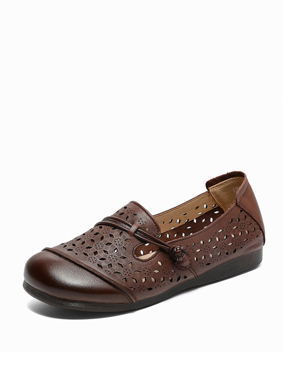 Summer Leather Cutout Soft Flat Shoes Zz1002