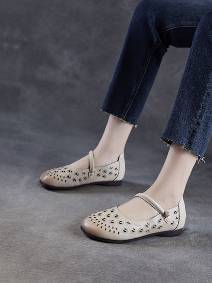 Genuine Shoes Summer Hollow Out Heel Low Leather