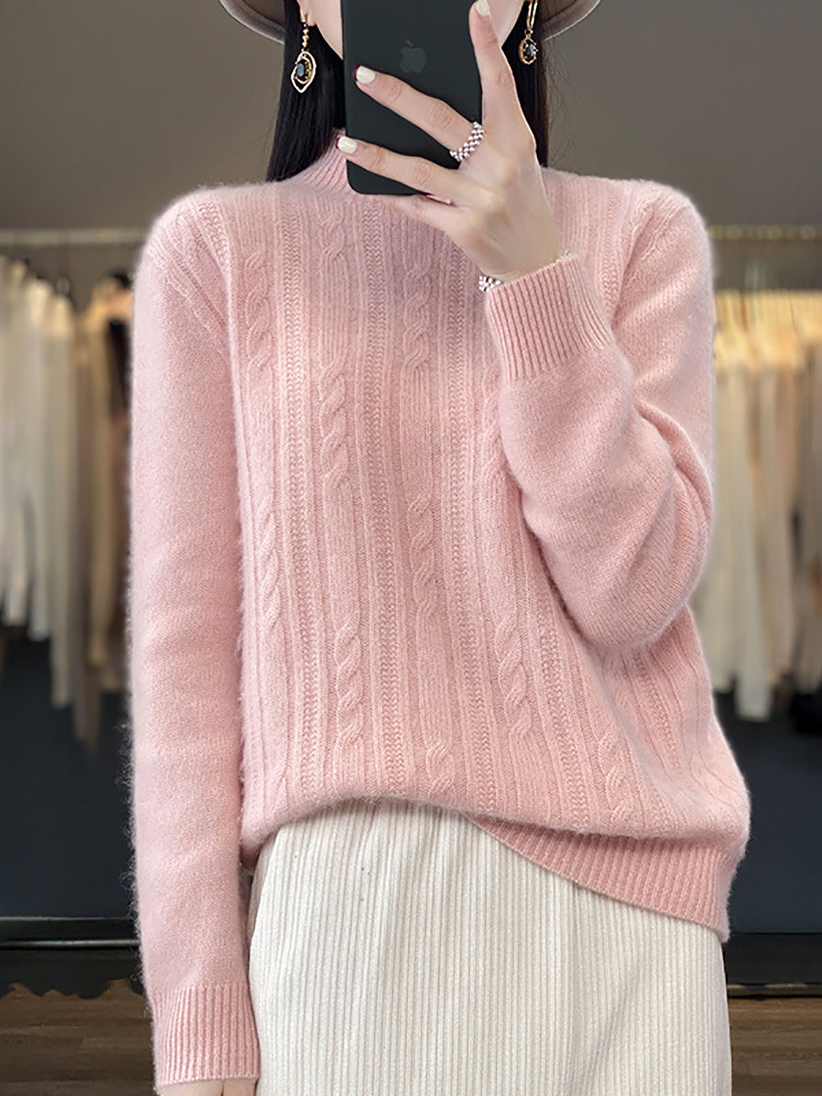 Autumn Cable Knit 100%wool Half Turtleneck Sweater Qn027