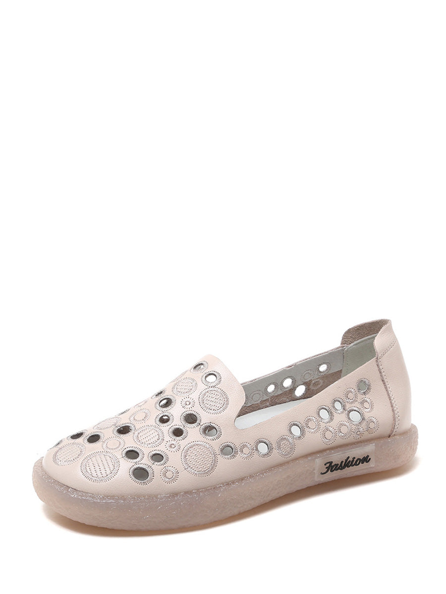 Summer Leather Embroidery Cutout Shoes Cc049