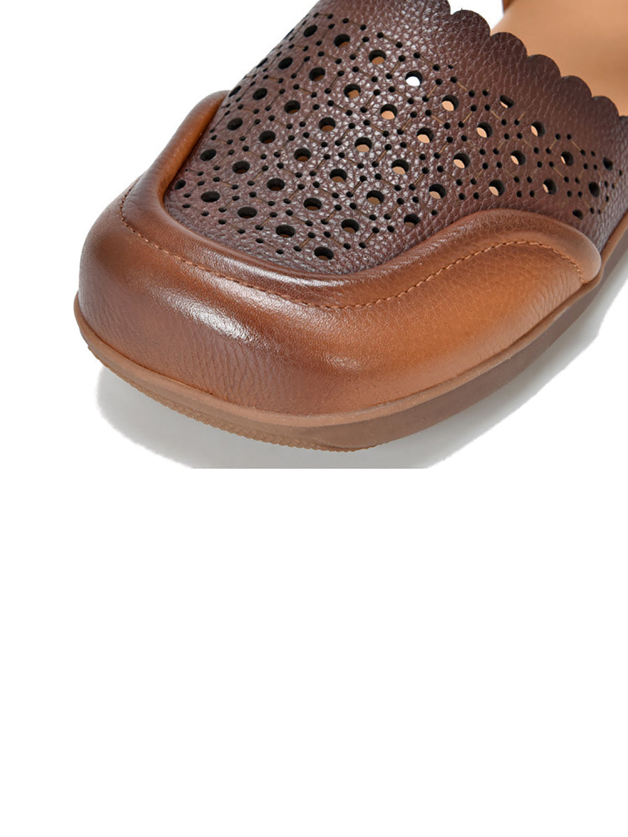 Summer Colorblock Leather Flat Shoes Aa1050
