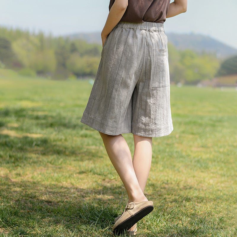 Summer Retro Cotton Ramie Shorts Ii1026