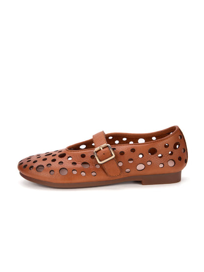 Leather Soft Cutout Low Heel Shoes Ll028