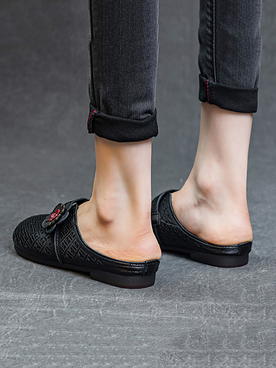 Summer Leather Cutout Flower Spliced Sandals As1054