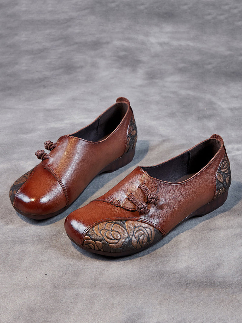 Spring Flower Leather Spliced Flat Shoes Kl1021
