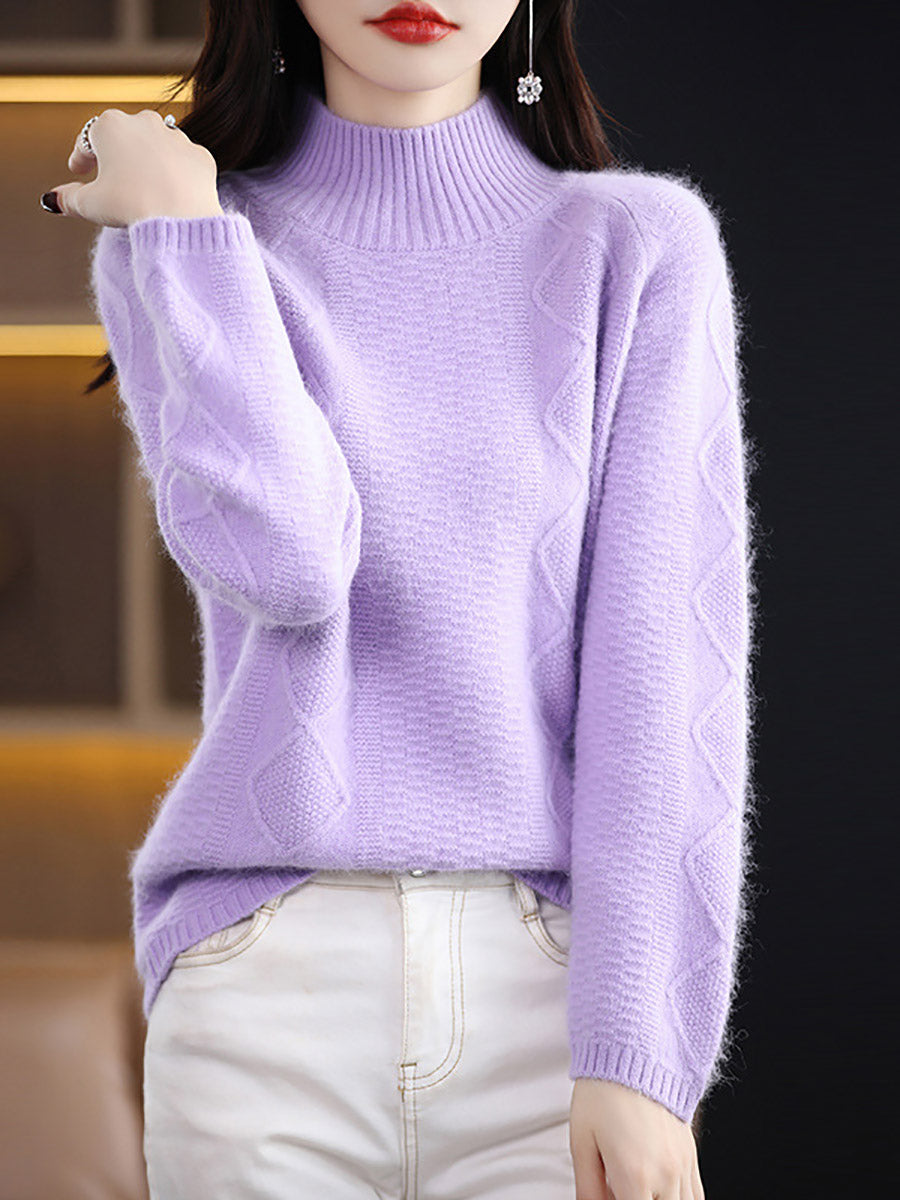 Autumn Half-turtleneck Wool Twist Knit Sweater Ax1031