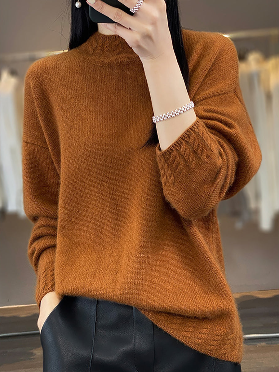 Autumn Half-turtleneck Knit 100%wool Sweater Qu010