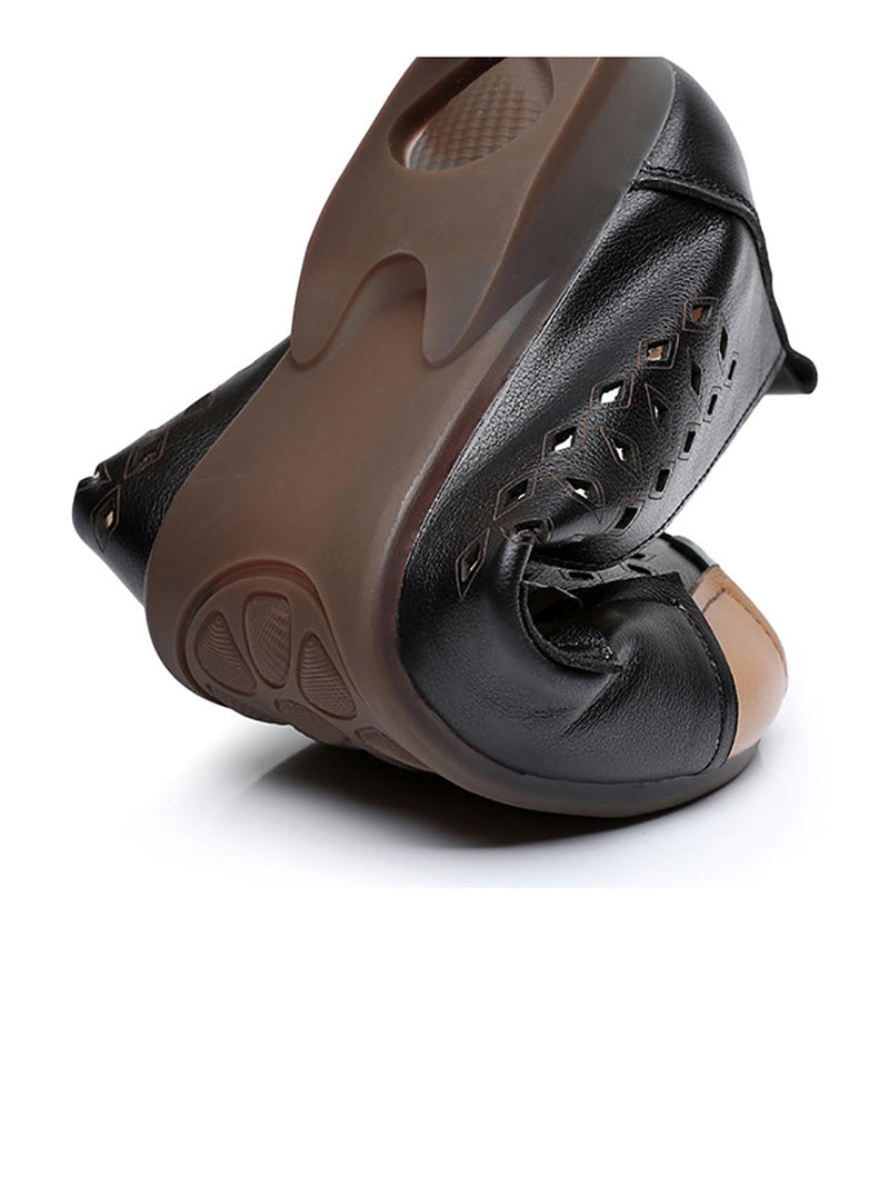 Summer Leather Colorblock Cutout Flat Shoes Ui1030