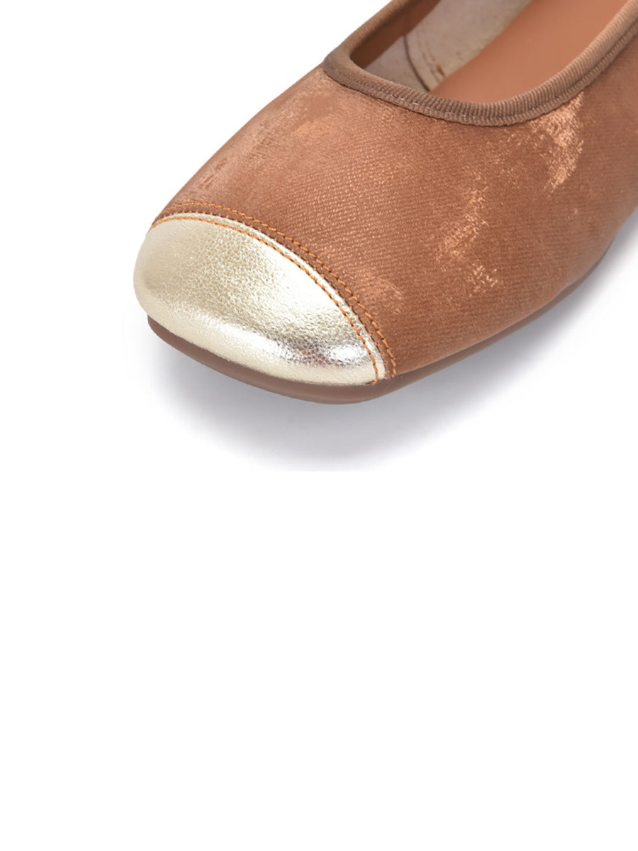 Summer Colorblock Cowhide Flat Shoes Kl1022