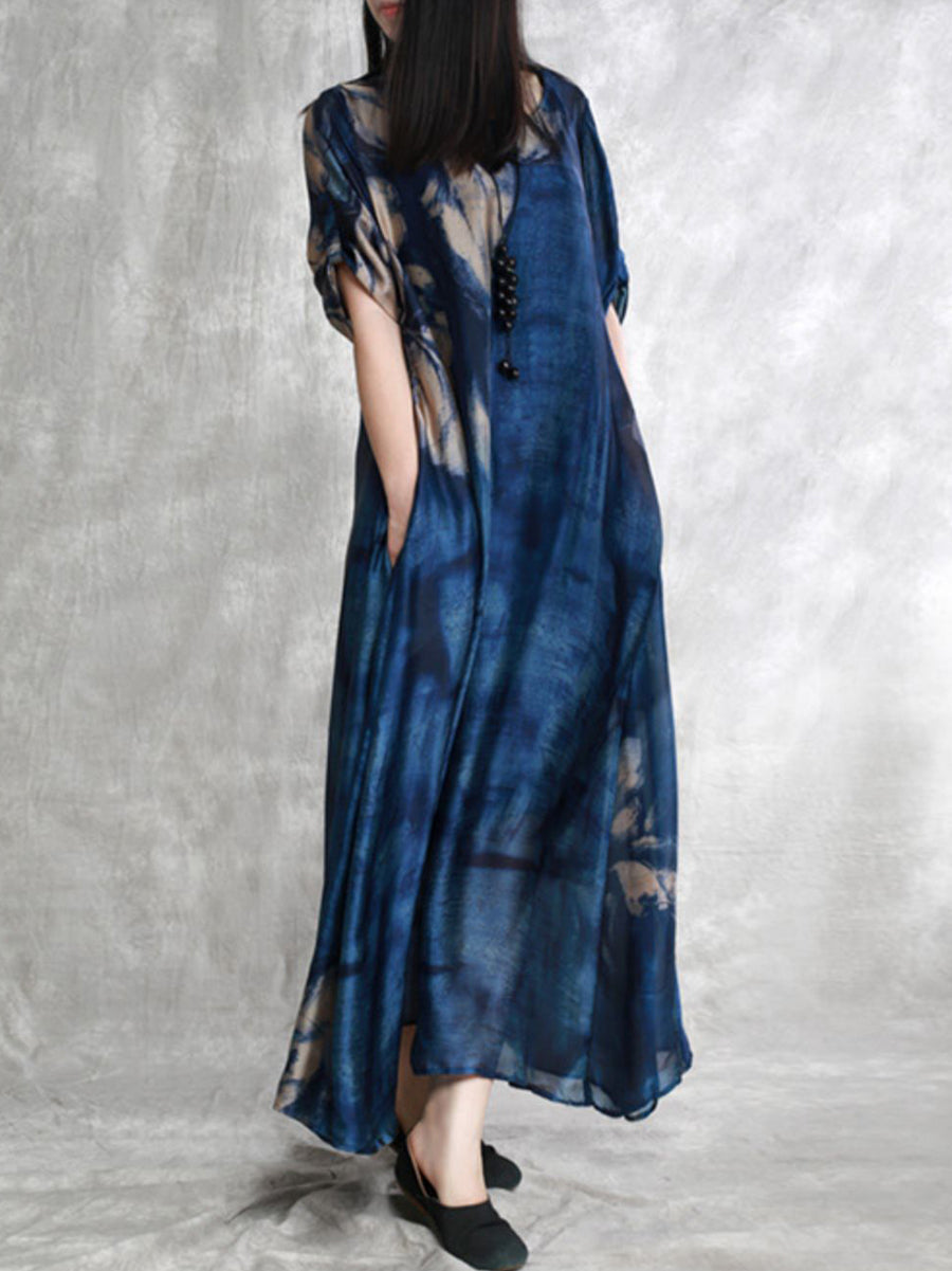 Summer Flower Print Loose Maxi Dress Hh028