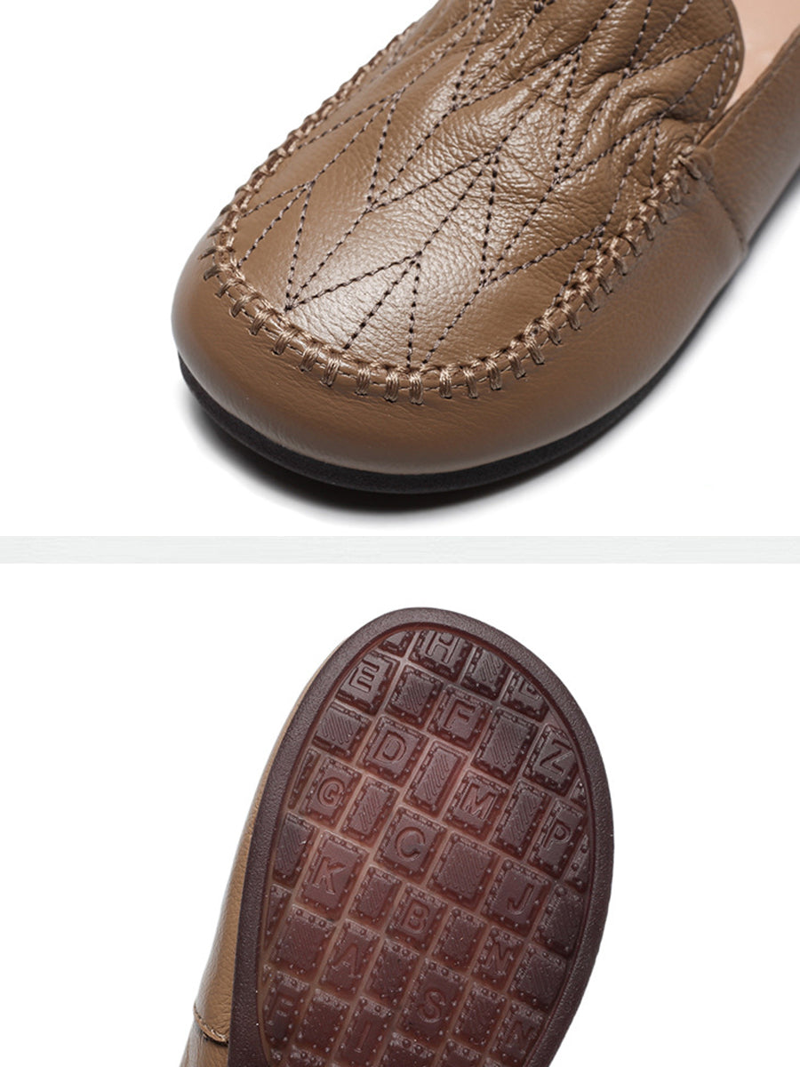Genuine Leather Stitching Low Heel Shoes As1015
