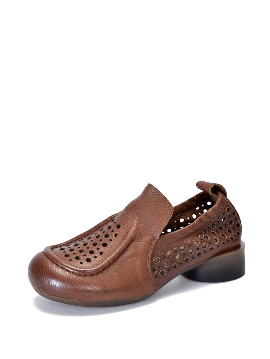Summer Cutout Leather Low Heel Shoes Kl1023