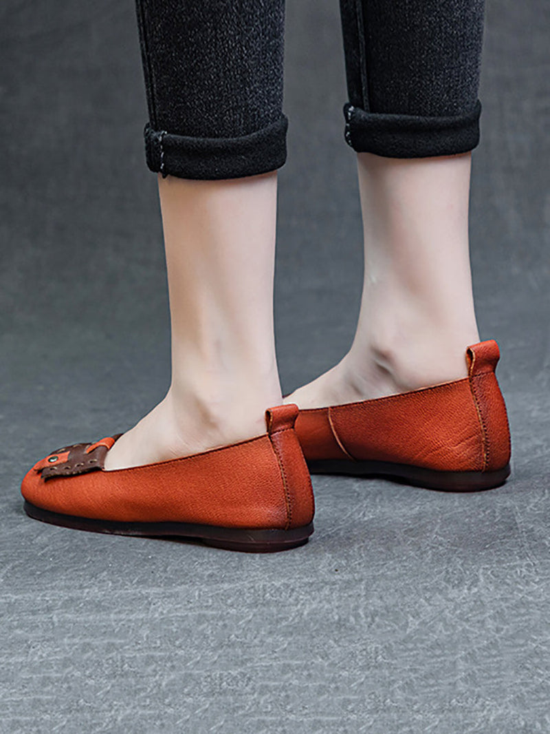 Summer Colorblock Leahter Soft Flat Shoes Kl1025