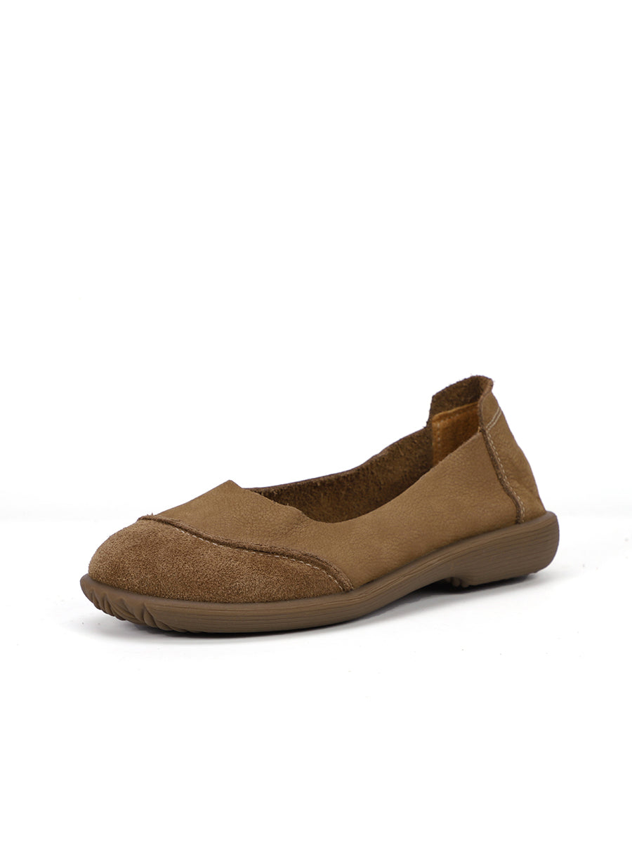 Summer Retro Leather Spliced Flat Shoes Ty1031