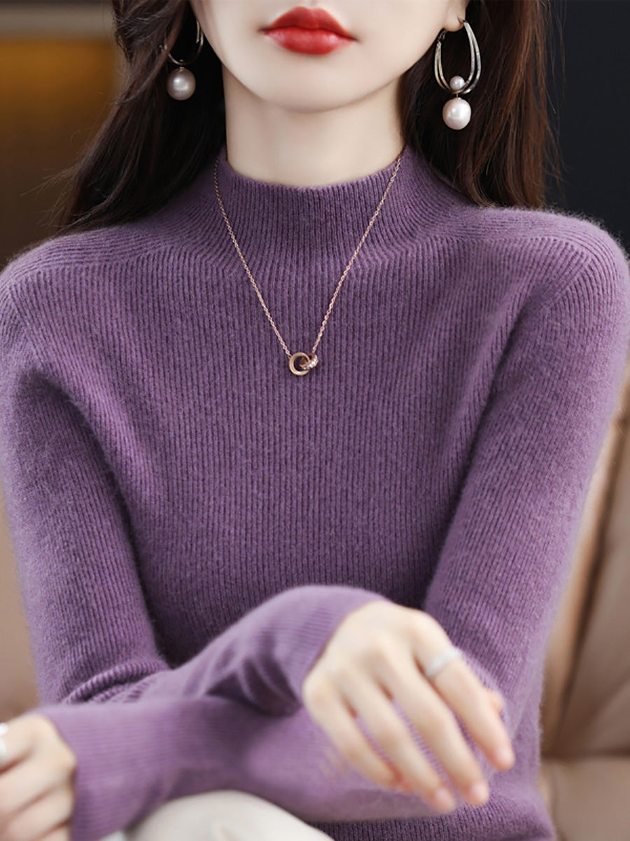 Autumn Half-turtleneck Wool Knit Sweater Ak1041