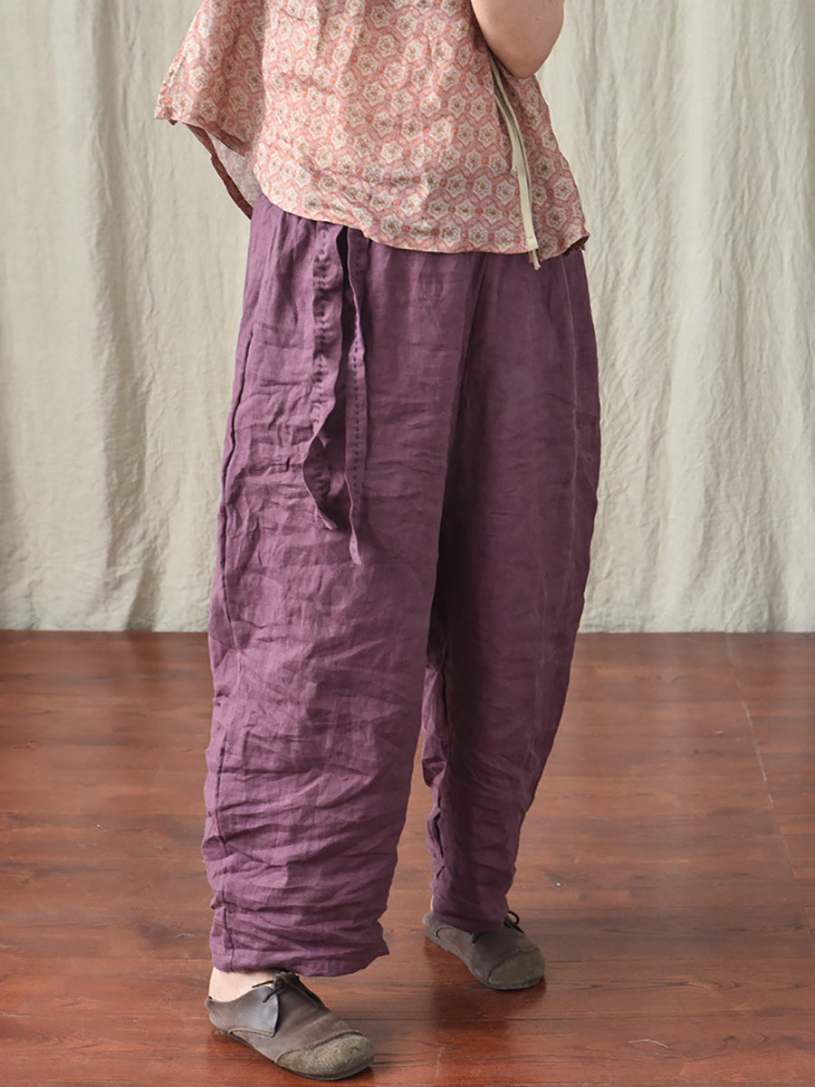 Drawstring Loose Linen Turnip Pants Cx045
