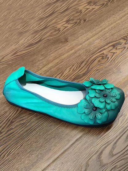 Artsy Summer Leather Flower Spiced Flat Shoes Zz1041
