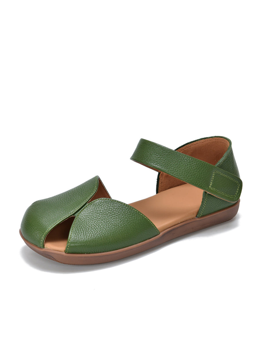 Summer Leather Soft Spliced Flat Sandals Zz1025