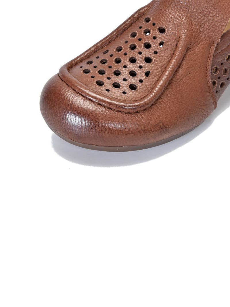 Summer Cutout Leather Low Heel Shoes Kl1023