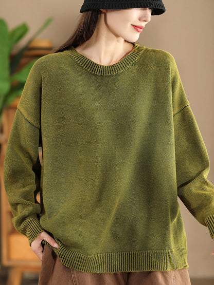Autumn O-neck Pure Color Knit Sweater Ak1028