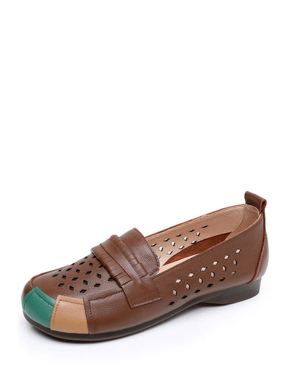 Summer Leather Colorblock Cutout Flat Shoes Ui1030