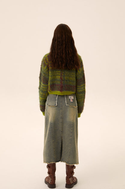 Mohair Knit Zipper Cardigan Sweater Coat