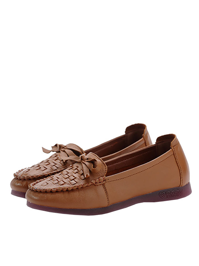 Summer Soft Leather Weave Flat Shoes Fg1019