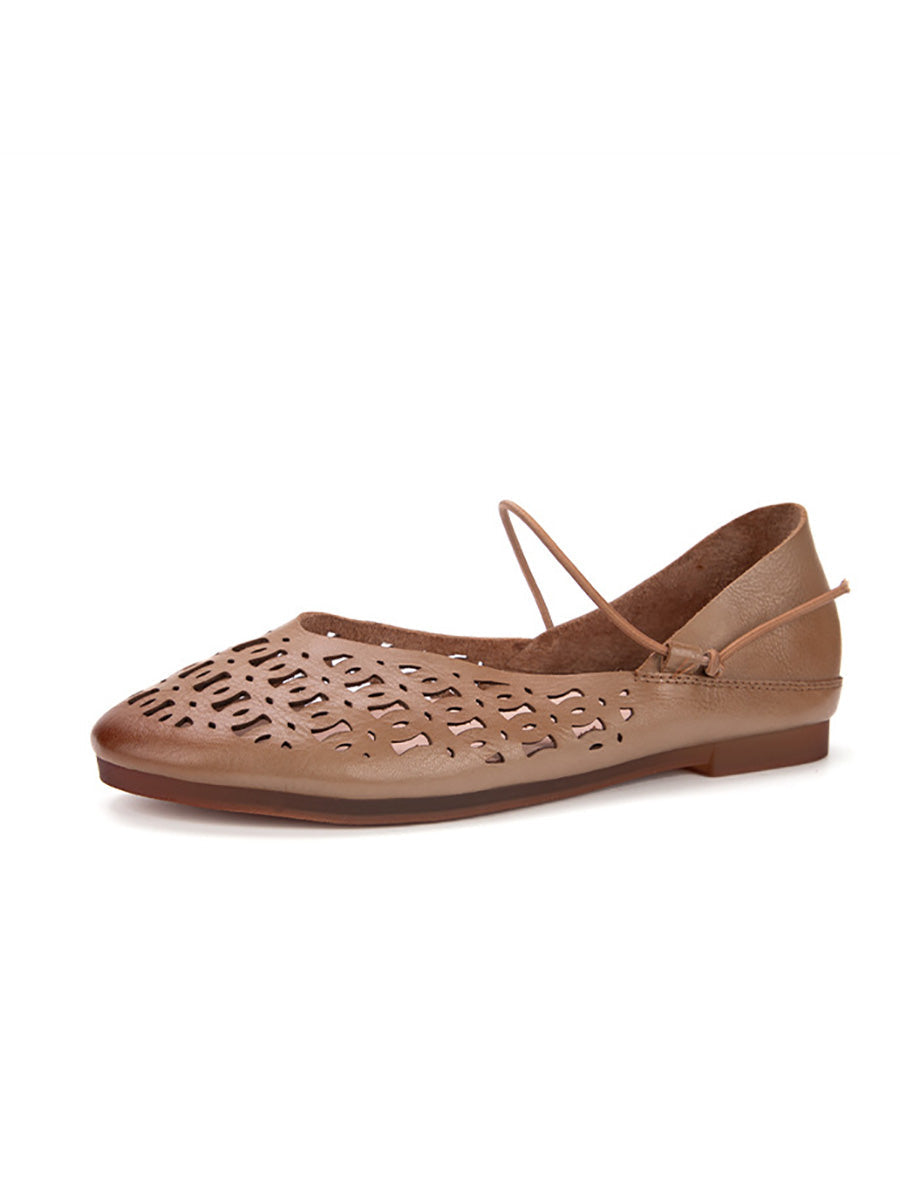 Artsy Summer Genuine Leather Cutout Flat Shoes Ll052