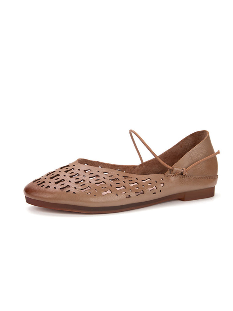 Artsy Summer Genuine Leather Cutout Flat Shoes Ll052