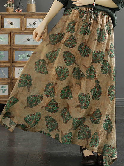Leaf Flower Ramie Loose Skirt Sc1042