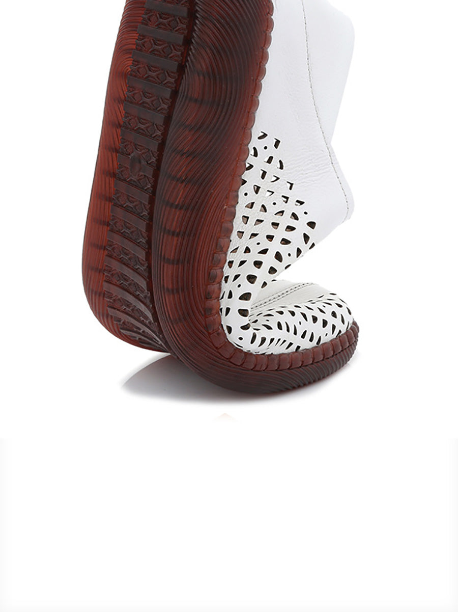 Summer Leather Cutout Flat Shoes Hh048