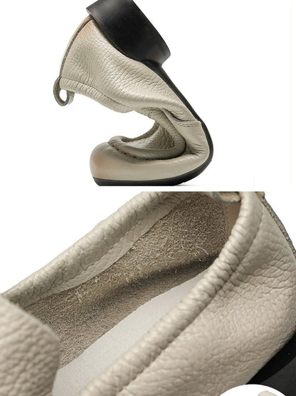 Summer Retro Soft Genuine Leather Low Heel Shoes Cx013