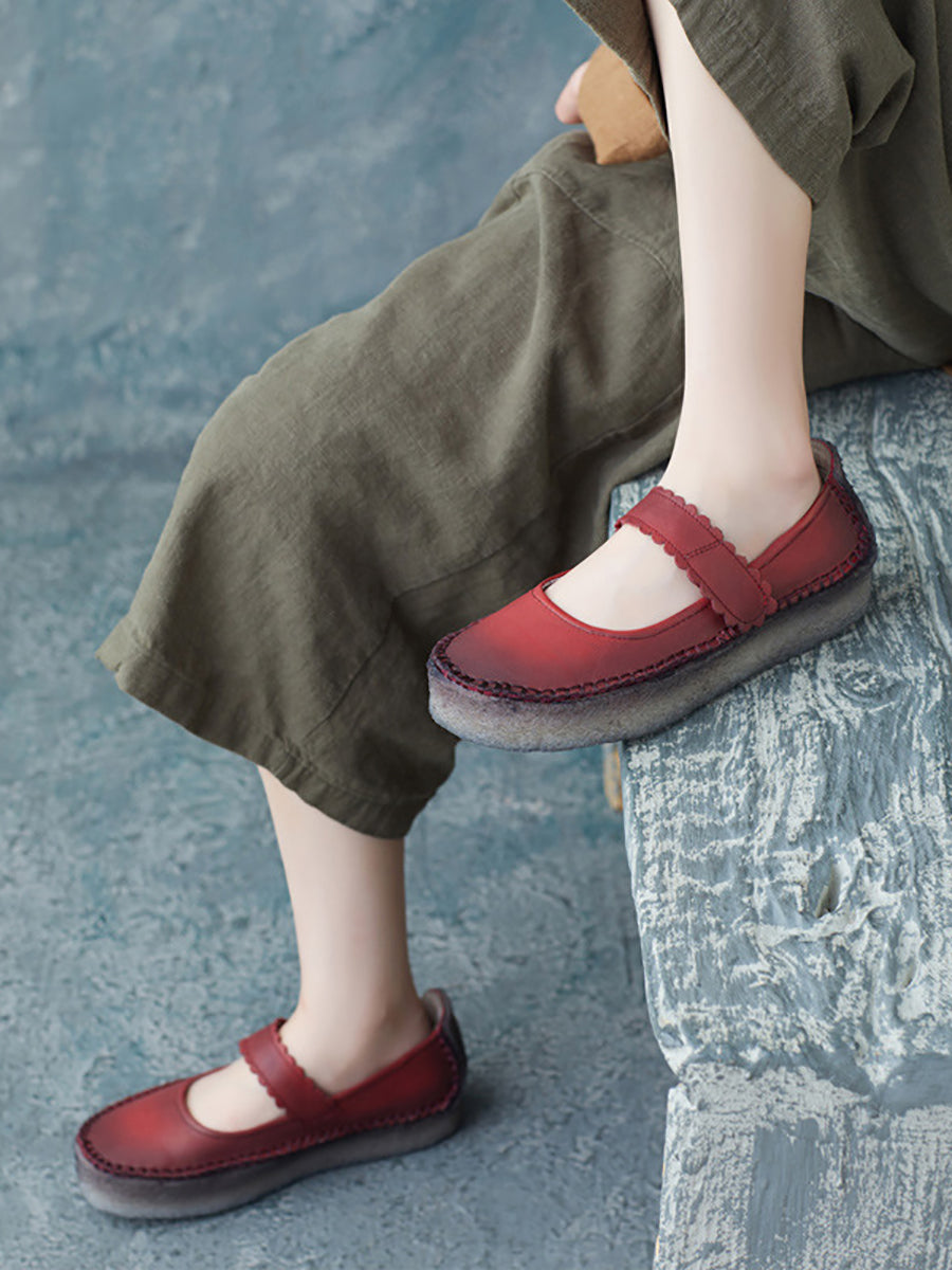 Summer Leather Velcro Flat Shoes Zz1040