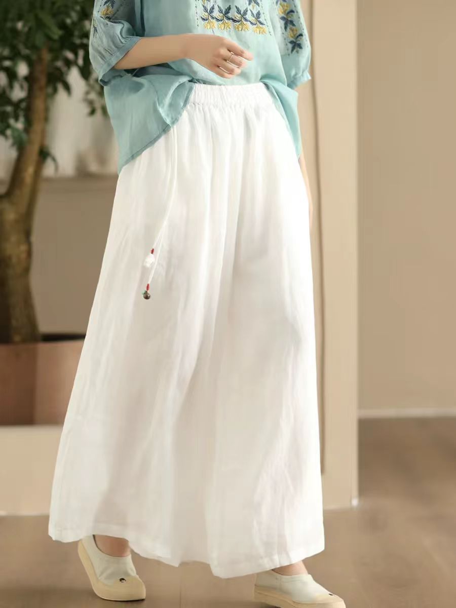 Summer Dual-layer Wide-leg Ramie Pants Fd049