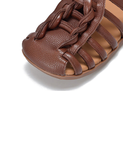 Summer Leather Spliced Flat Slippers Bn1002