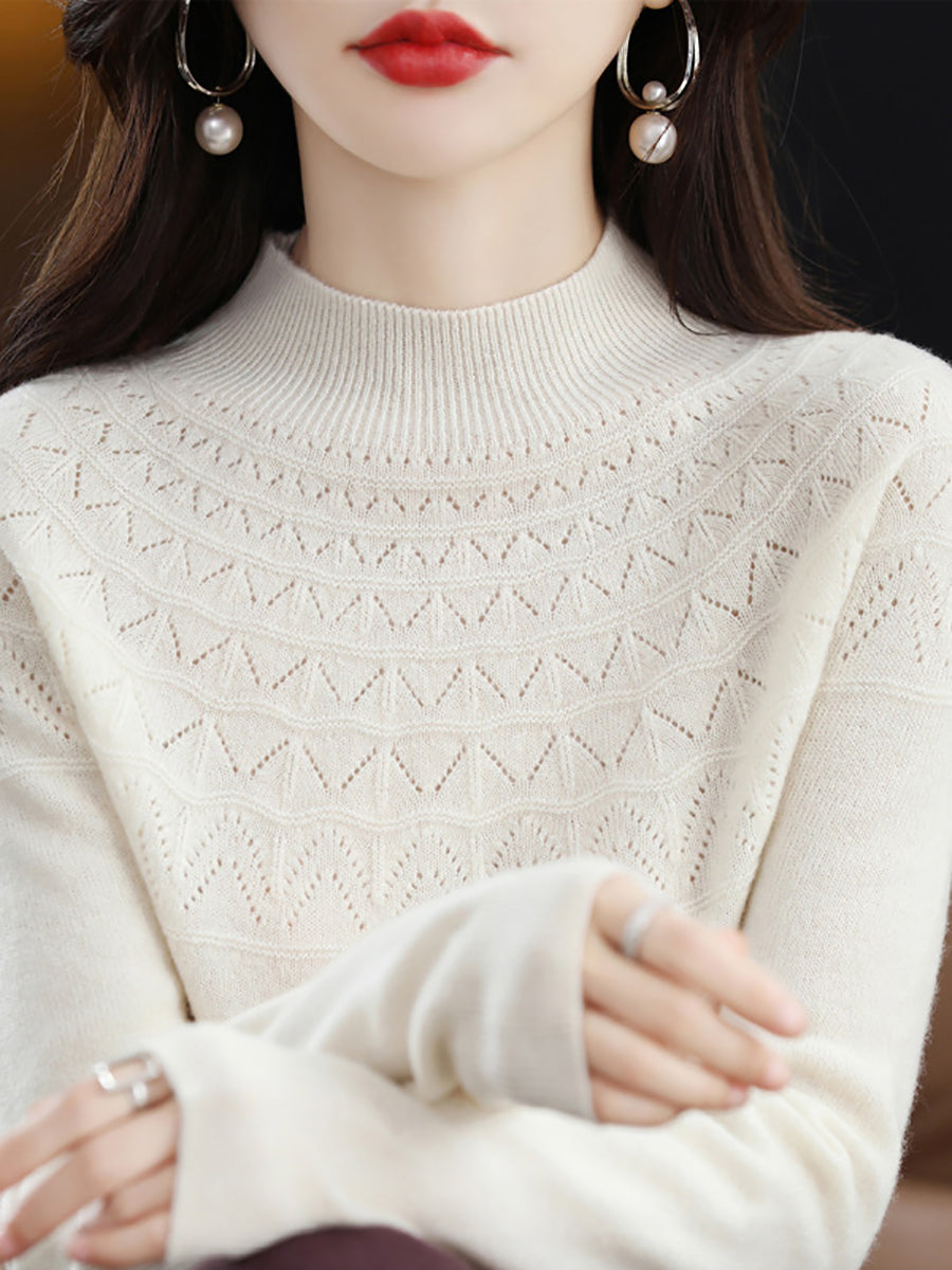 Autumn Cable Knit 100%wool Half Turtleneck Sweater Qn017