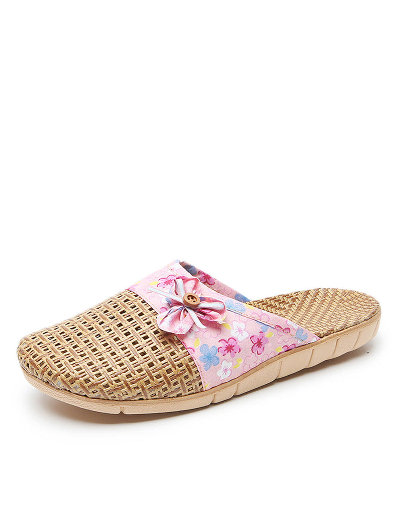 Summer Bamboo Weaving Spliced Slippers Fg1022