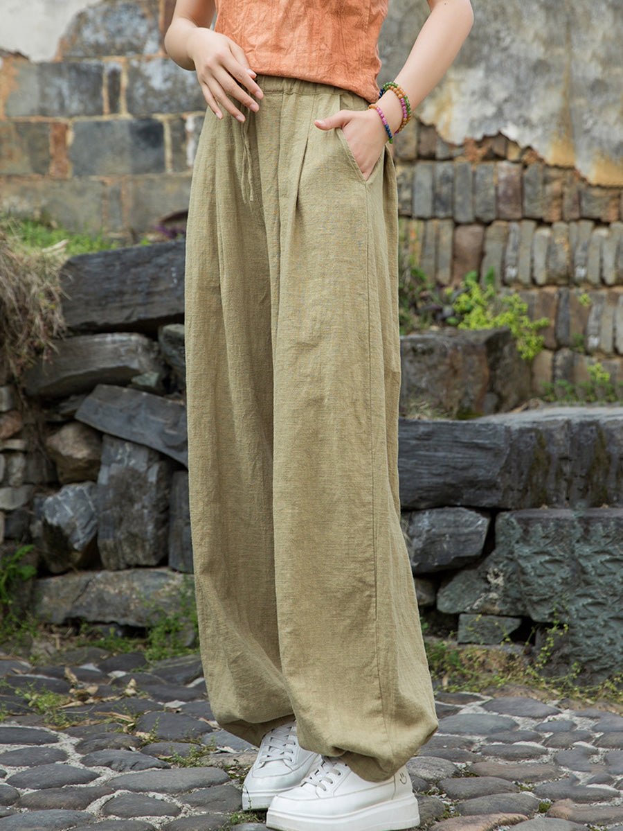 Pure Ramie Straight Worn Color Summer Pants