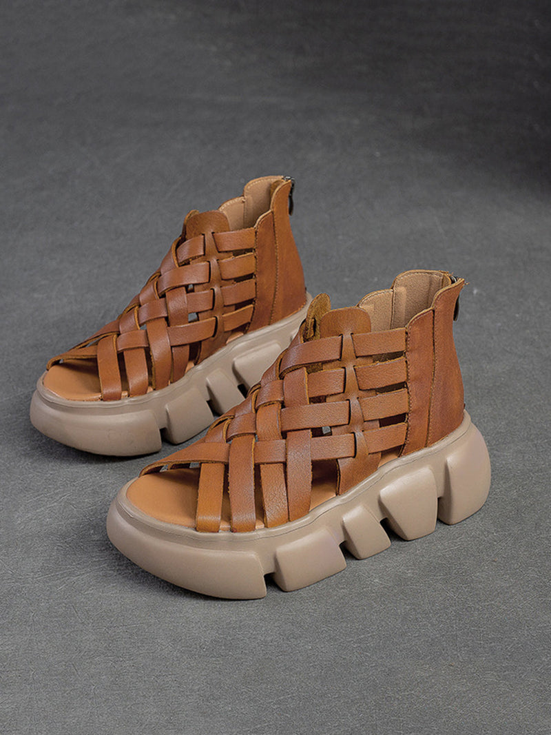 Summer Leather Weave Platform Sandals As1016