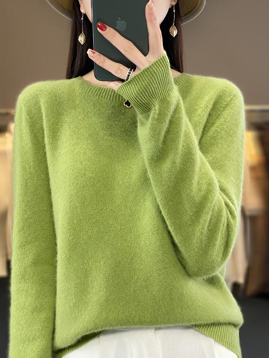 Autumn Knit 100%wool O-neck Sweater Wu023