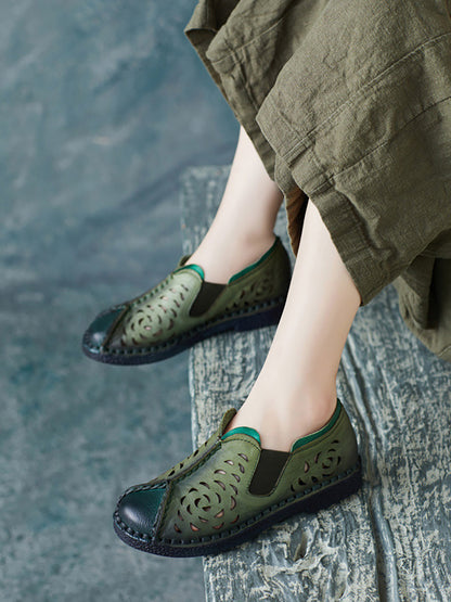 Summer Genuine Leather Cutout Spliced Falt Shoes Ll003