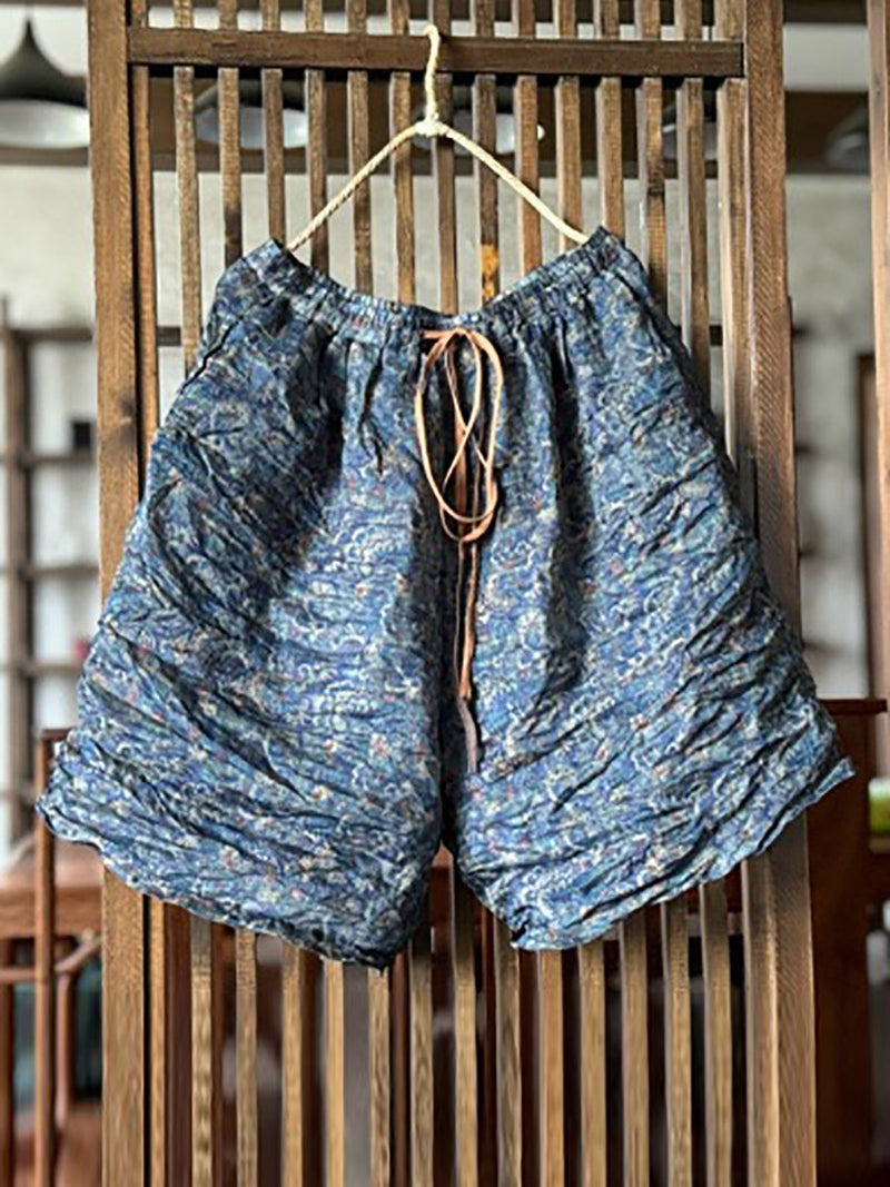 Summer Flower Loose Ramie Shorts Rr1024