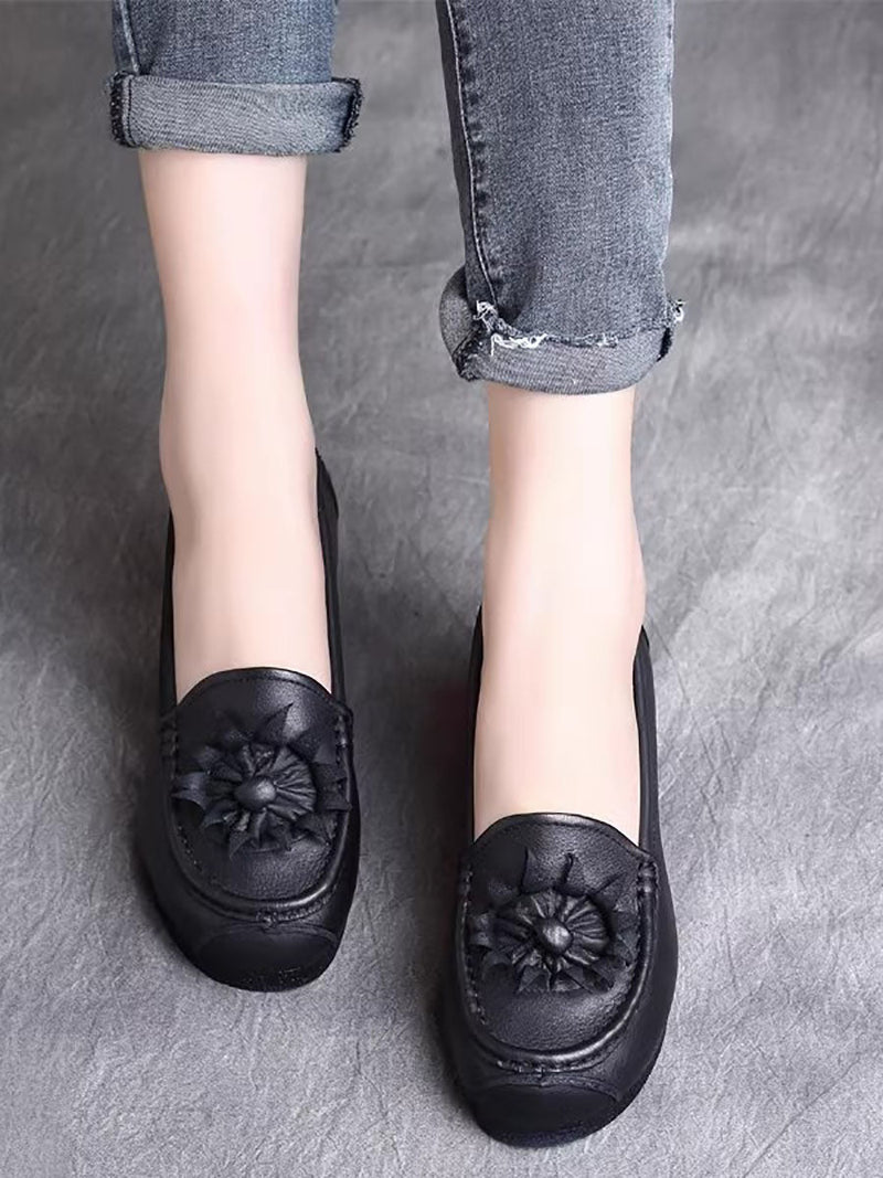 Flower Genuine Leather Low Heel Shoes As1005