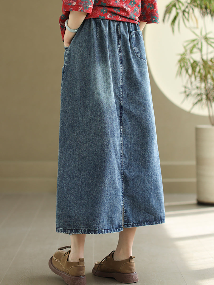 Artsy Flower Embroidery Denim Skirt Pa1009