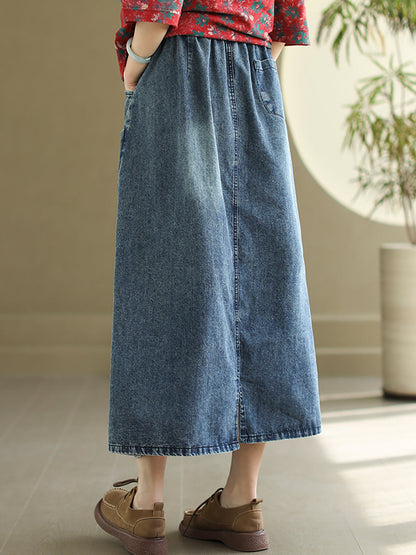 Artsy Flower Embroidery Denim Skirt Co1053