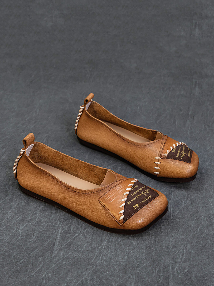 Artsy Colorblock Soft Leather Flat Shoes Kl1024